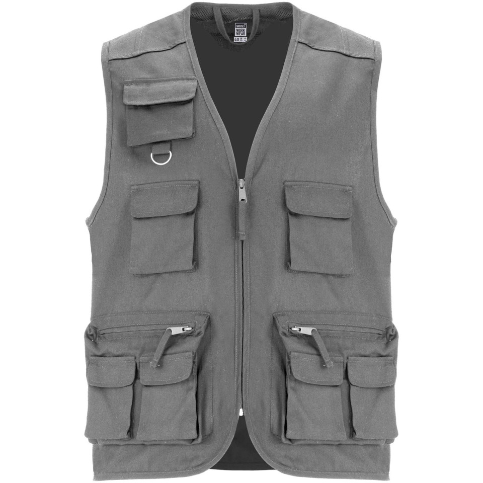 Gilet publicitaire de travail multi-poches à col en V Venera de 200 g/m2