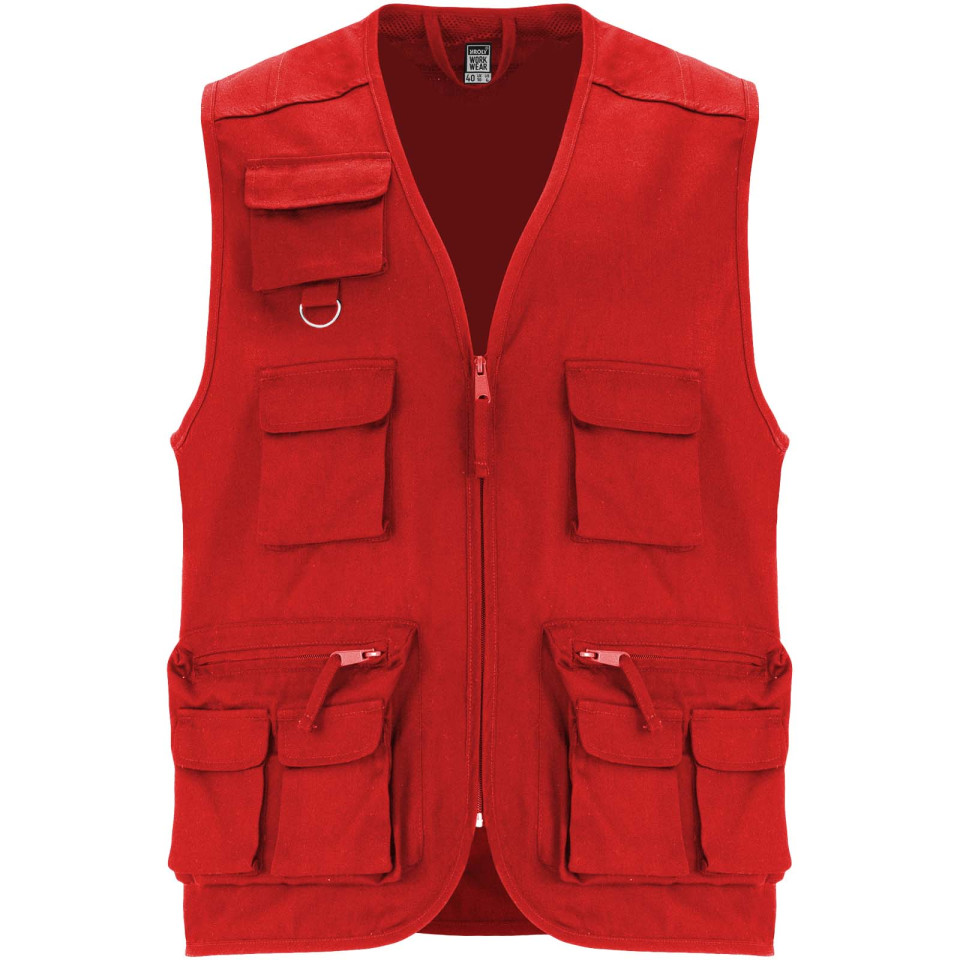 Gilet publicitaire de travail multi-poches à col en V Venera de 200 g/m2
