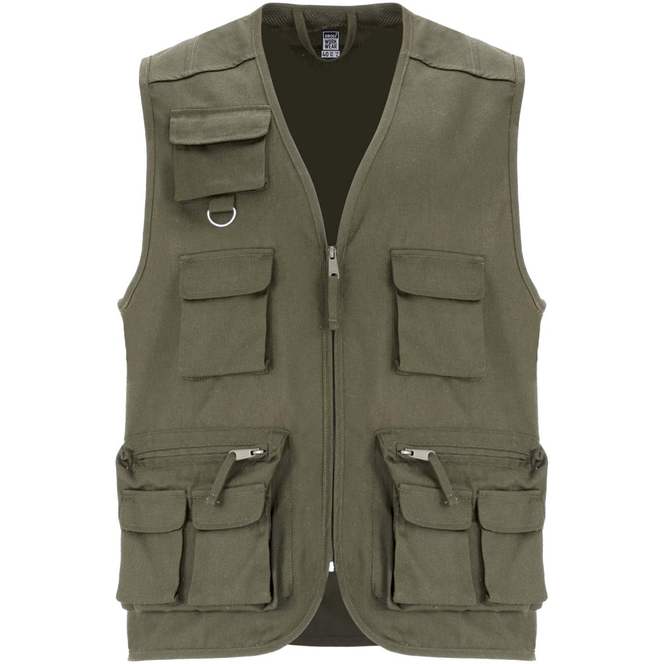 Gilet publicitaire de travail multi-poches à col en V Venera de 200 g/m2