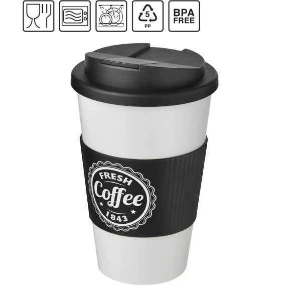 Gobelet isolant Americano® 350 ml antidérapant et couvercle anti-fuite publicitaire fabriqué en Europe PE recyclé Sans BPA