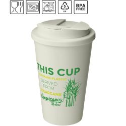 Gobelet publicitaire fabriqué en Europe isotherme Americano® Renew de 350 ml avec couvercle anti-déversement PE recyclé Sans BPA