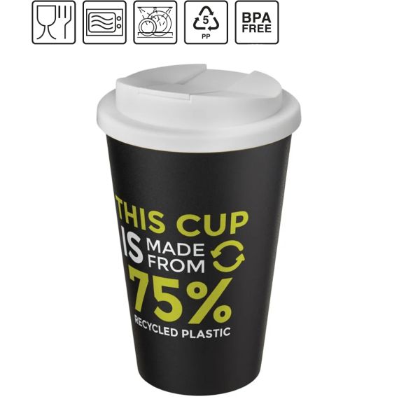 Gobelet Americano® Eco recyclé publicitaire fabriqué en Europe de 350 ml avec couvercle anti-déversement PE recyclé