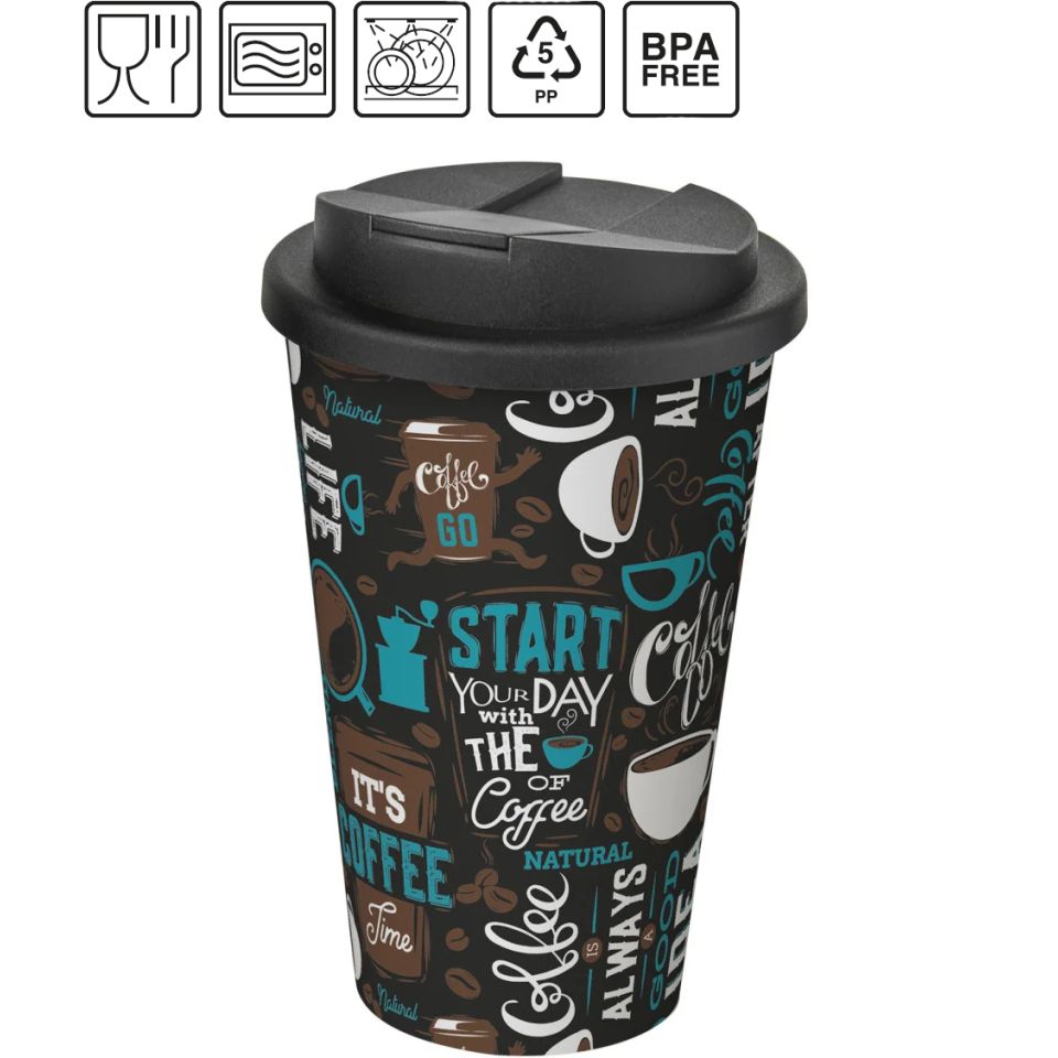 Gobelet isolant Brite-Americano® 350 ml avec couvercle anti-fuite publicitaire fabriqué en Europe RPET