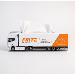 Boîte de mouchoirs publicitaire camion personnalisable fabriqué en Europe FSC
