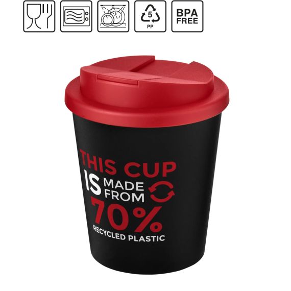 Gobelet publicitaire fabriqué en Europe recyclé Americano® Espresso Eco de 250 ml avec couvercle anti-déversement Plastique PP r