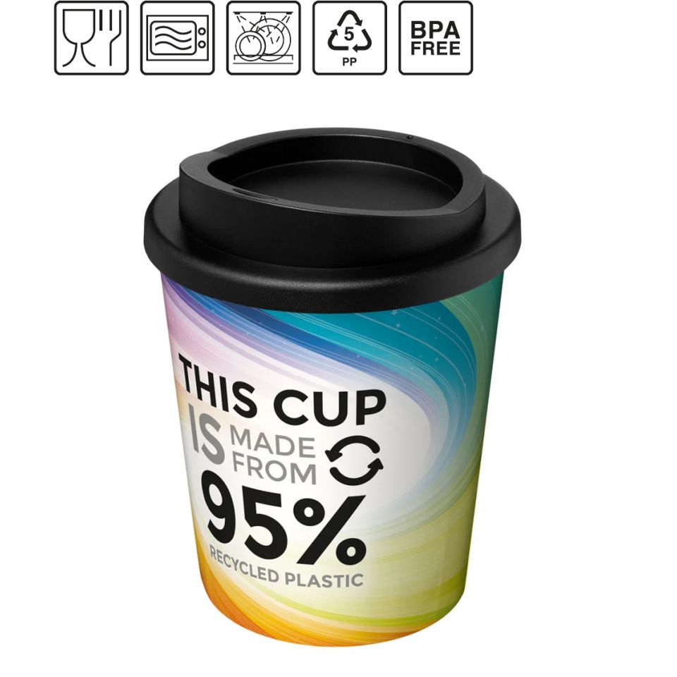 Gobelet publicitaire avec isolation Brite-Americano® Espresso Recycled de 250 ml fabriqué en Europe Plastique PP