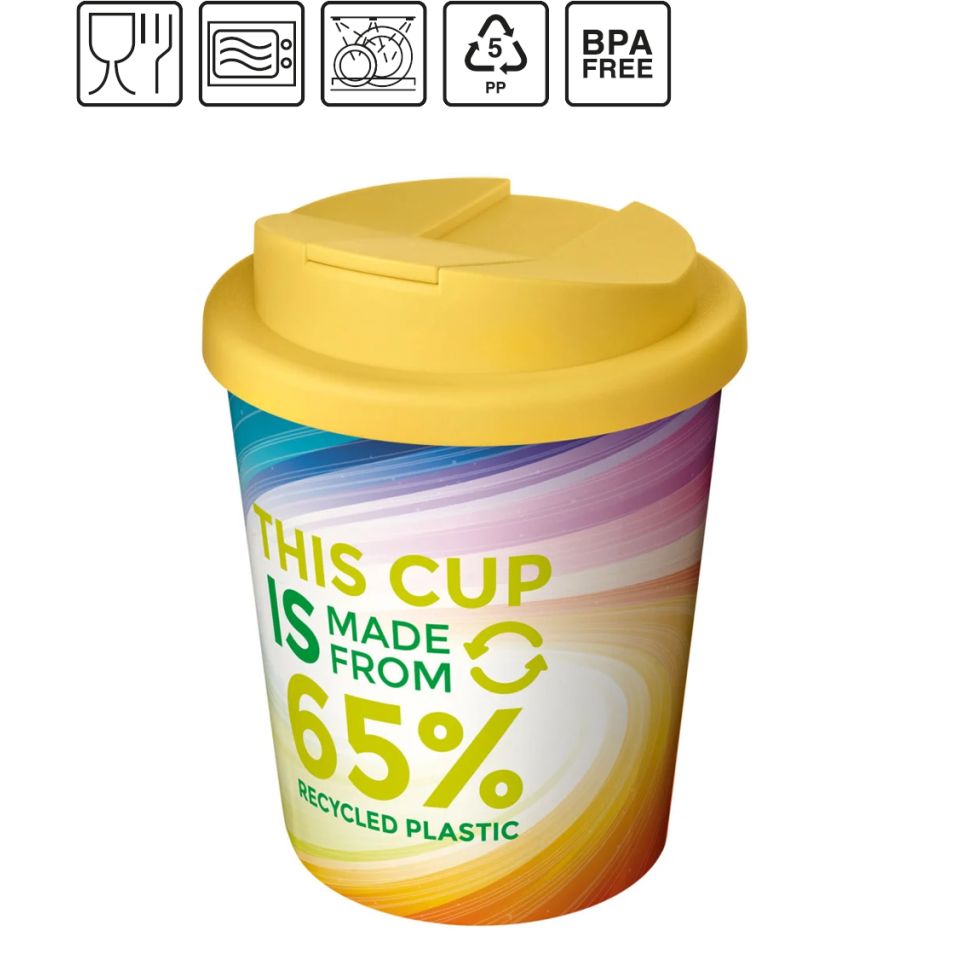 Gobelet publicitaire avec isolation Brite-Americano Espresso Eco de 250 ml et anti-déversement fabriqué en Europe Plastique PP