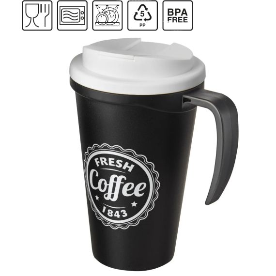 Mug isolant Americano® grande 350 ml avec couvercle anti fuites publicitaire fabriqué en Europe Plastique PP