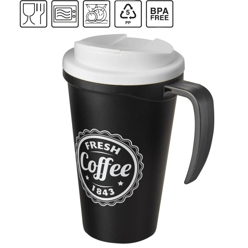 Mug isolant Americano® grande 350 ml avec couvercle anti fuites publicitaire fabriqué en Europe Plastique PP