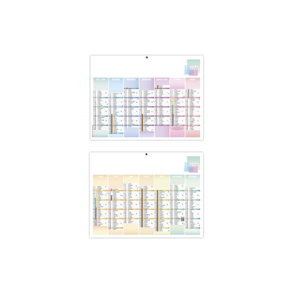 Calendriers publicitaires Scolaires fabriqués en France bancaires Pastel Souples