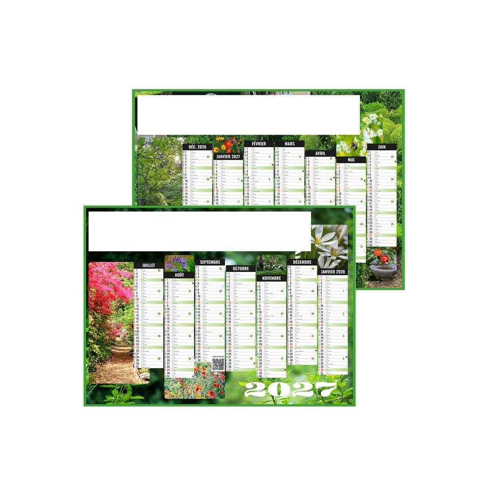 Calendrier bancaire personnalisé fabriqué en France Jardins souple