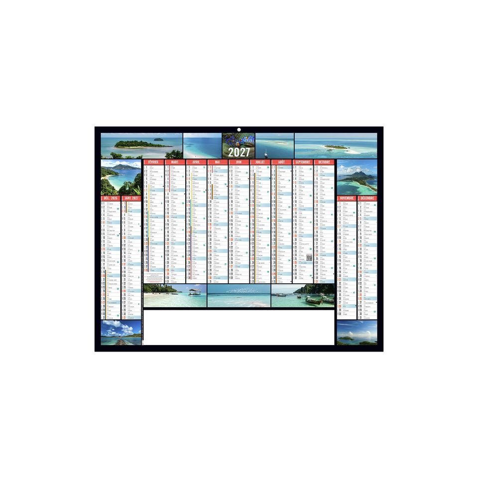 Calendrier bancaire publicitaire fabriqué en France Atolls Souple