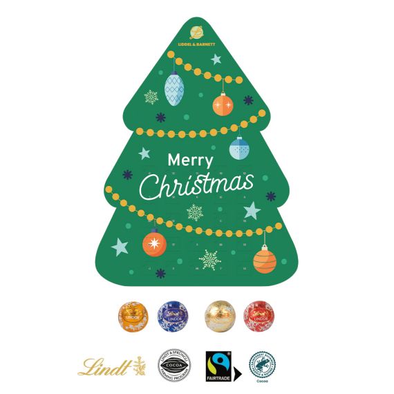 Calendrier de l’Avent Lindt personnalisé mini ball Lindor en forme de sapin de Noël fabriqué en europe 325x430x21 mm