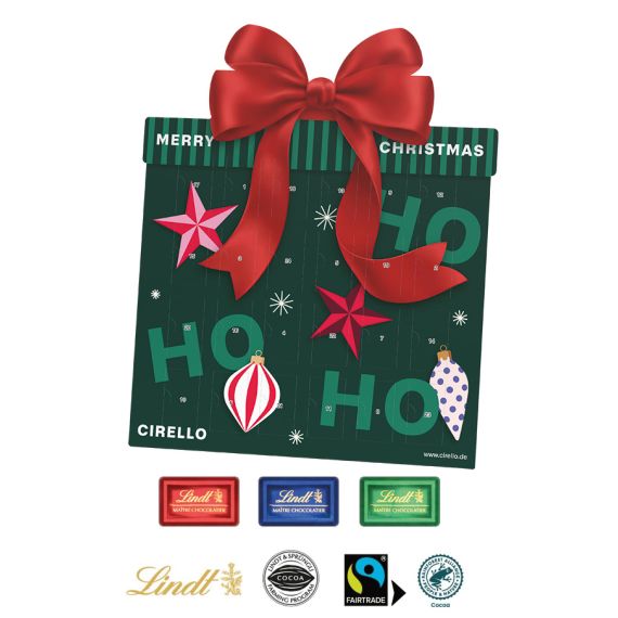 Calendrier de l’Avent Lindt à poser forme cadeau personnalisé fabriqué en Europe 240x287x14 mm