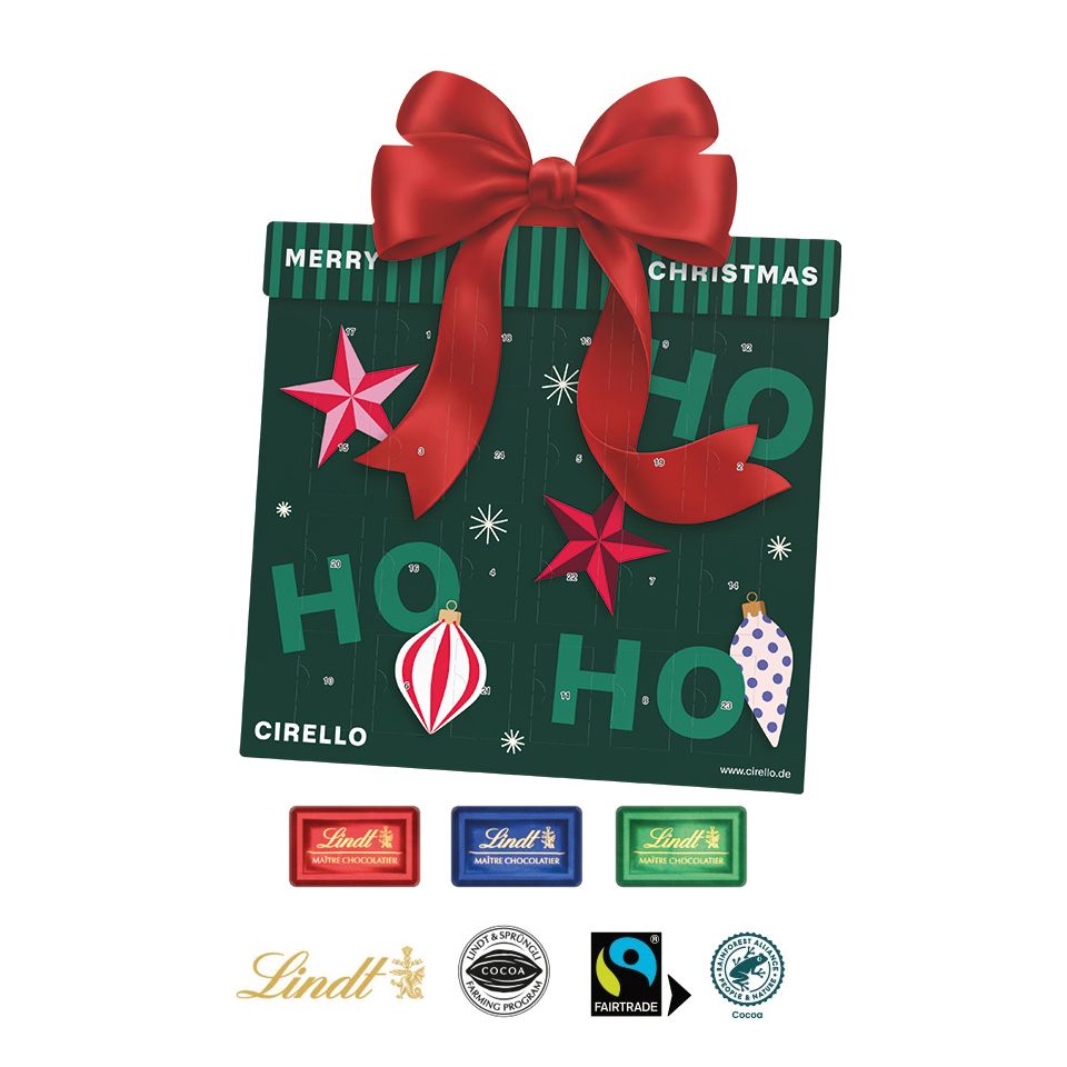 Calendrier de l’Avent Lindt à poser forme cadeau personnalisé fabriqué en Europe 240x287x14 mm