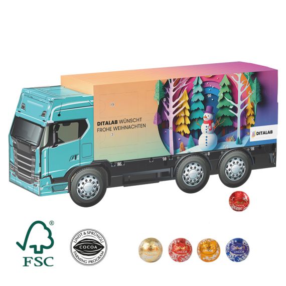 Calendrier de l’avent personnalisable forme camion long 273x120x73 mm Lindt Fabriqué en Europe