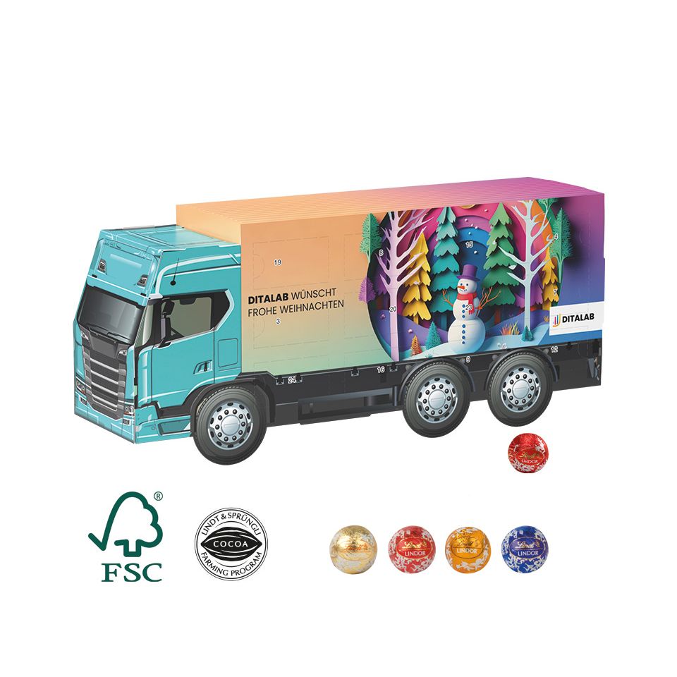 Calendrier de l’avent personnalisable forme camion long 273x120x73 mm Lindt Fabriqué en Europe