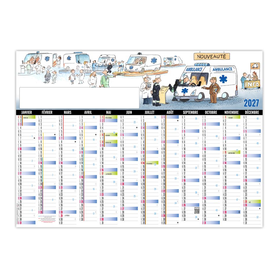 Calendrier publicitaire fabriqué en France Planning Effaçable l'ambulancier