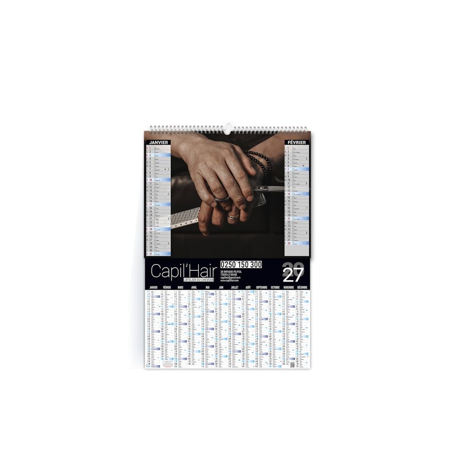 Calendrier publicitaire fabriqué en France 6 feuillets planning 2 en 1 Sur mesure