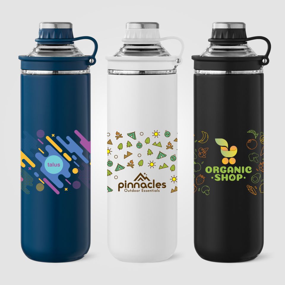 Bouteille gourde personnalisée avec couvercle et poignée en acier inoxydable recyclé 680 ml
