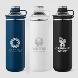Bouteille gourde personnalisée avec couvercle et poignée en acier inoxydable recyclé 680 ml