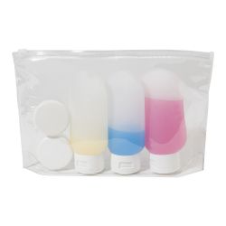 Trousse de voyage publicitaire cosmétique 5 contenants rechargeables