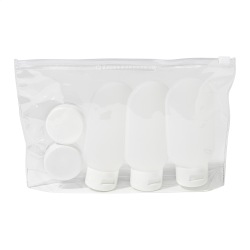 Trousse de voyage publicitaire cosmétique 5 contenants rechargeables
