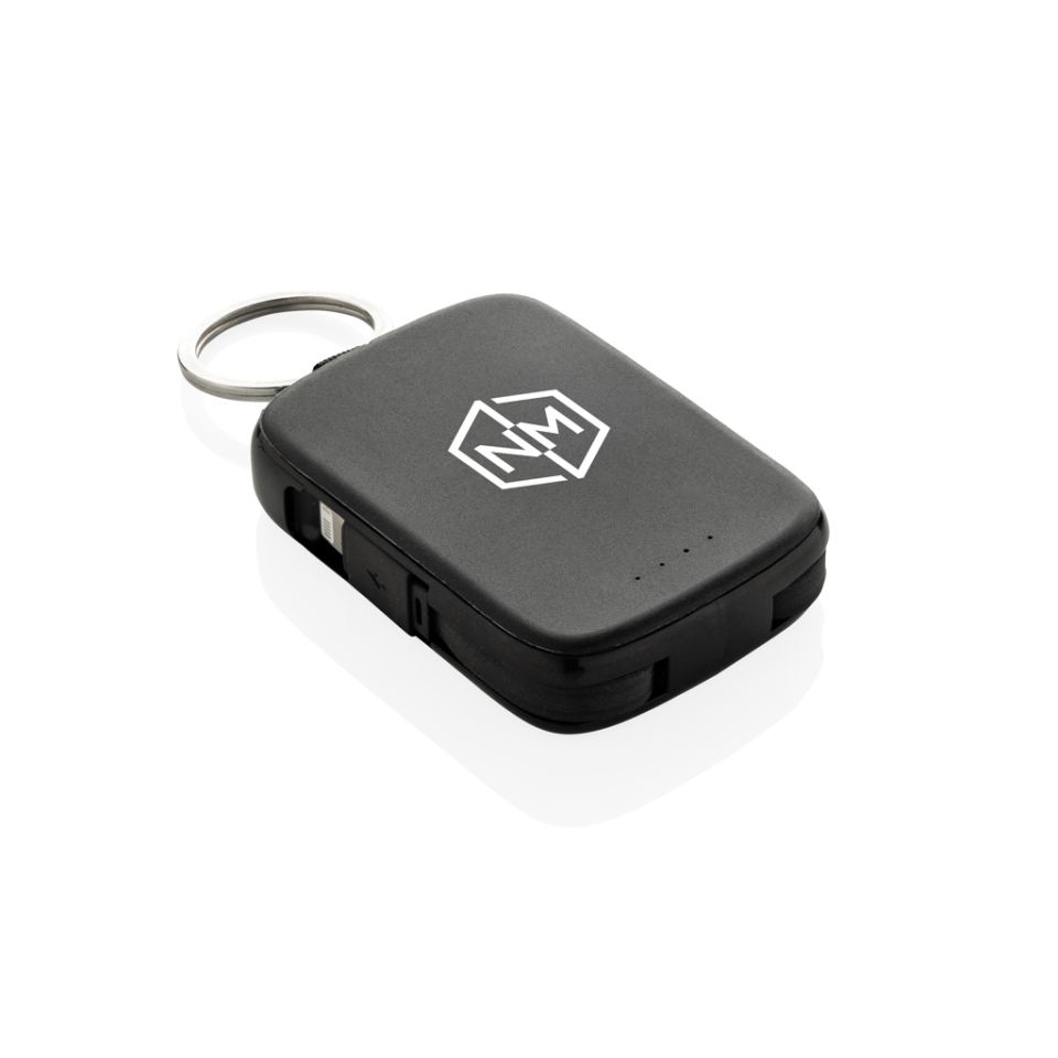 Porte-clés publicitaire powerbank 2000mAh et câbles intégrés Nexo RCS