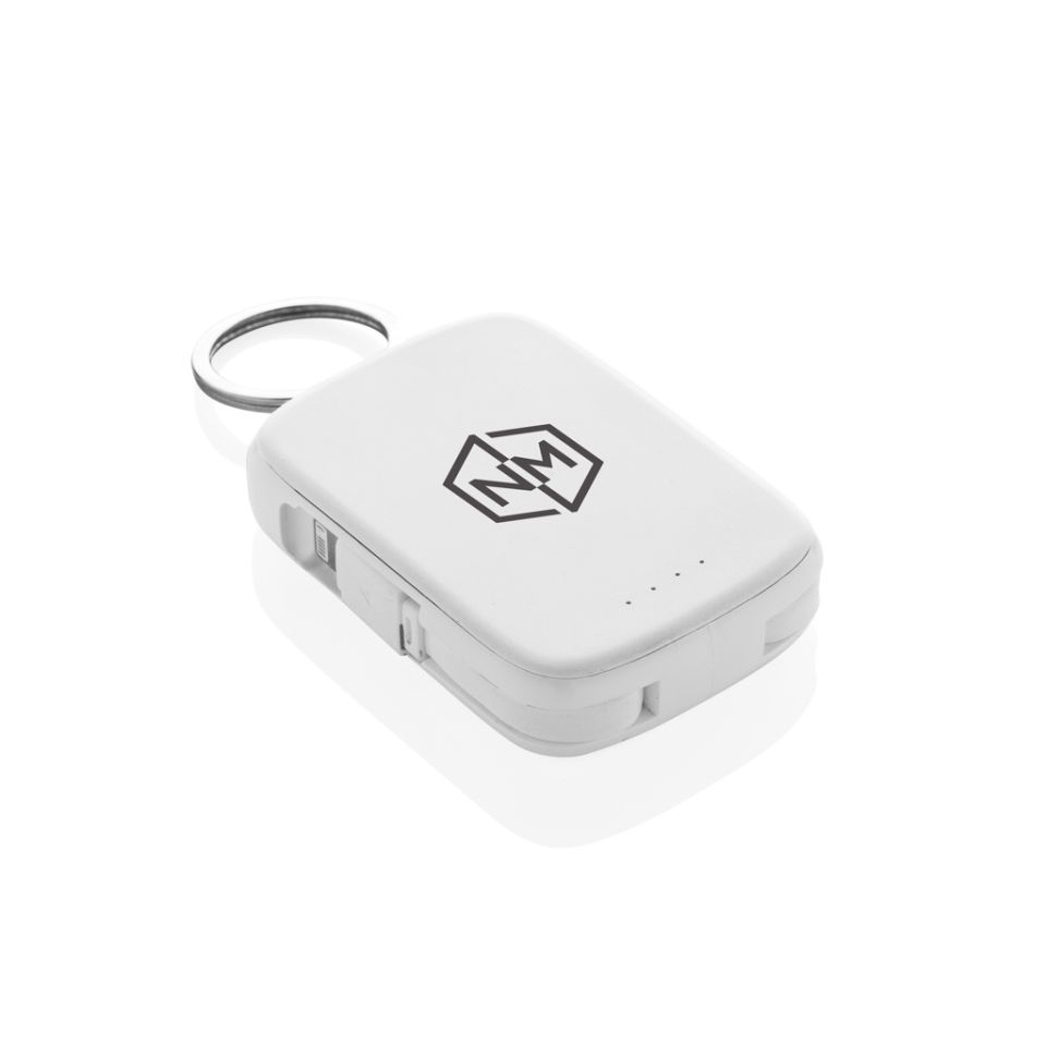 Porte-clés publicitaire powerbank 2000mAh et câbles intégrés Nexo RCS
