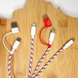 Multicâble de charge 6 en 1 Data Blocker charge rapide 20W personnalisé fabriqué en France Flexy