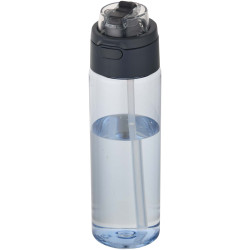 Bouteille publicitaire d'eau Theron de 700 ml en plastique recyclé RCS, avec bouchon double fonction et paille rabattable