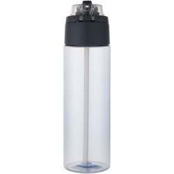 Bouteille publicitaire d'eau Theron de 700 ml en plastique recyclé RCS, avec bouchon double fonction et paille rabattable