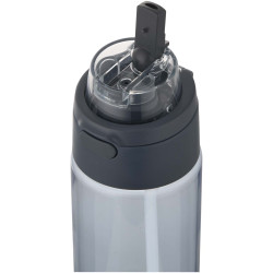 Bouteille publicitaire d'eau Theron de 700 ml en plastique recyclé RCS, avec bouchon double fonction et paille rabattable