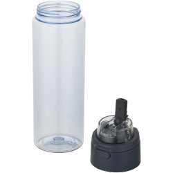 Bouteille publicitaire d'eau Theron de 700 ml en plastique recyclé RCS, avec bouchon double fonction et paille rabattable