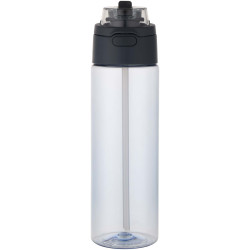 Bouteille publicitaire d'eau Theron de 700 ml en plastique recyclé RCS, avec bouchon double fonction et paille rabattable