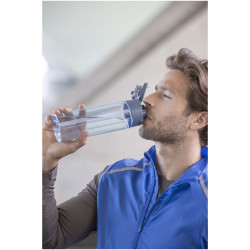 Bouteille publicitaire d'eau Theron de 700 ml en plastique recyclé RCS, avec bouchon double fonction et paille rabattable