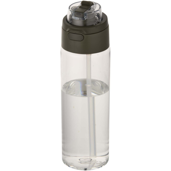 Bouteille publicitaire d'eau Theron de 700 ml en plastique recyclé RCS, avec bouchon double fonction et paille rabattable