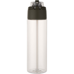 Bouteille publicitaire d'eau Theron de 700 ml en plastique recyclé RCS, avec bouchon double fonction et paille rabattable