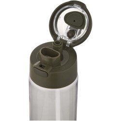 Bouteille publicitaire d'eau Theron de 700 ml en plastique recyclé RCS, avec bouchon double fonction et paille rabattable