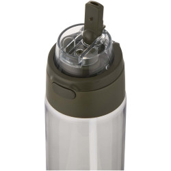 Bouteille publicitaire d'eau Theron de 700 ml en plastique recyclé RCS, avec bouchon double fonction et paille rabattable