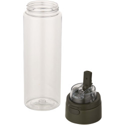 Bouteille publicitaire d'eau Theron de 700 ml en plastique recyclé RCS, avec bouchon double fonction et paille rabattable