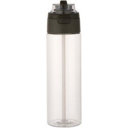 Bouteille publicitaire d'eau Theron de 700 ml en plastique recyclé RCS, avec bouchon double fonction et paille rabattable
