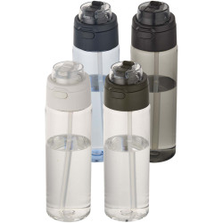 Bouteille publicitaire d'eau Theron de 700 ml en plastique recyclé RCS, avec bouchon double fonction et paille rabattable