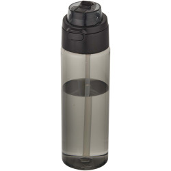 Bouteille publicitaire d'eau Theron de 700 ml en plastique recyclé RCS, avec bouchon double fonction et paille rabattable