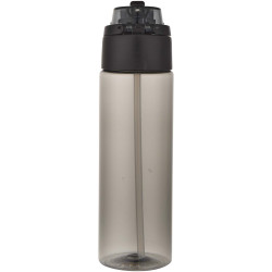 Bouteille publicitaire d'eau Theron de 700 ml en plastique recyclé RCS, avec bouchon double fonction et paille rabattable