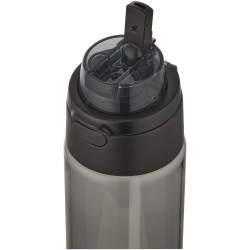 Bouteille publicitaire d'eau Theron de 700 ml en plastique recyclé RCS, avec bouchon double fonction et paille rabattable