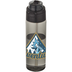Bouteille publicitaire d'eau Theron de 700 ml en plastique recyclé RCS, avec bouchon double fonction et paille rabattable