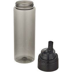 Bouteille publicitaire d'eau Theron de 700 ml en plastique recyclé RCS, avec bouchon double fonction et paille rabattable