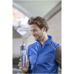 Bouteille publicitaire d'eau Theron de 700 ml en plastique recyclé RCS, avec bouchon double fonction et paille rabattable