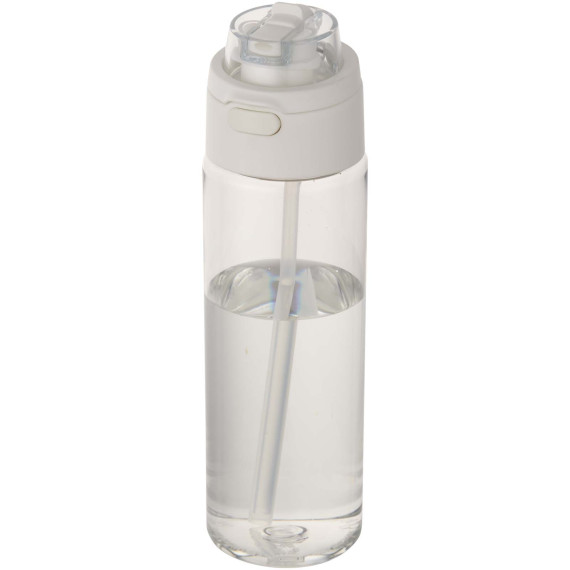 Bouteille publicitaire d'eau Theron de 700 ml en plastique recyclé RCS, avec bouchon double fonction et paille rabattable
